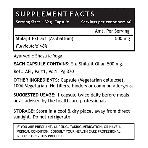 INLIFE Shilajit Extract 500 Mg Capsules - For Men Strength & Stamina, 60 pcs