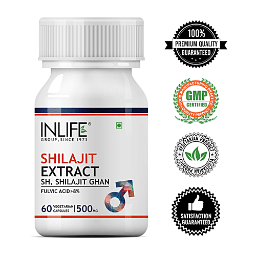 INLIFE Shilajit Extract 500 Mg Capsules - For Men Strength & Stamina, 60 pcs