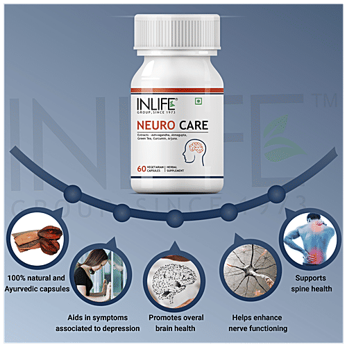 INLIFE Neuro Care 500 Mg Capsules - Ashwagandha, Green Tea, Supports Spine Health, 60 pcs  