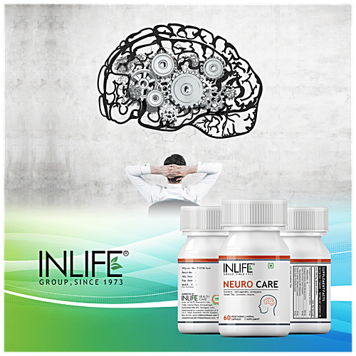 INLIFE Neuro Care 500 Mg Capsules - Ashwagandha, Green Tea, Supports Spine Health, 60 pcs  