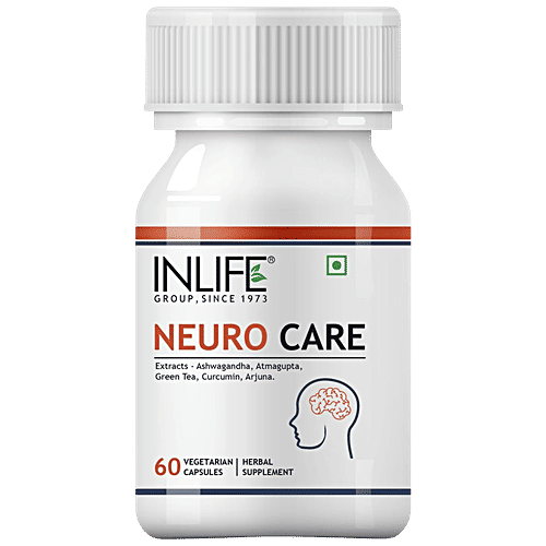 INLIFE Neuro Care 500 Mg Capsules - Ashwagandha, Green Tea, Supports Spine Health, 60 pcs  