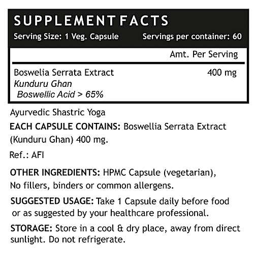 INLIFE Boswellia Serrata Extract 400 Mg Capsules - Boswellic Acids > 65%, Supports Joints, 60 pcs  