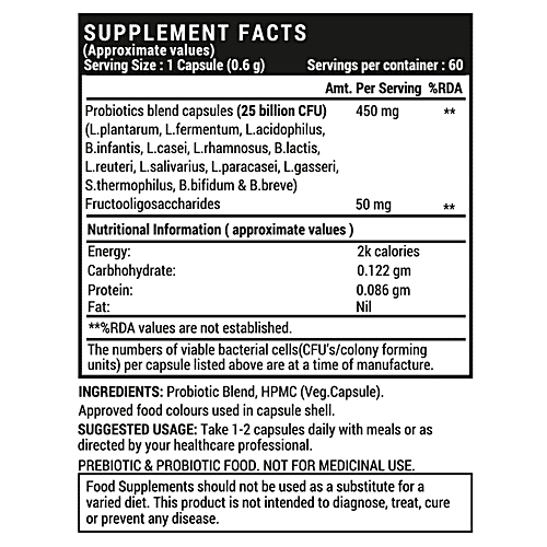 INLIFE Prebiotic & Probiotics Forte Capsules - 25 Billion CFU, 14 Strains, Boosts Digestion Gut & Immunity, 60 pcs  