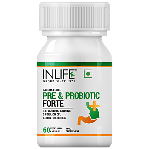 INLIFE Prebiotic & Probiotics Forte Capsules - 25 Billion CFU, 14 Strains, Boosts Digestion Gut & Immunity, 60 pcs  