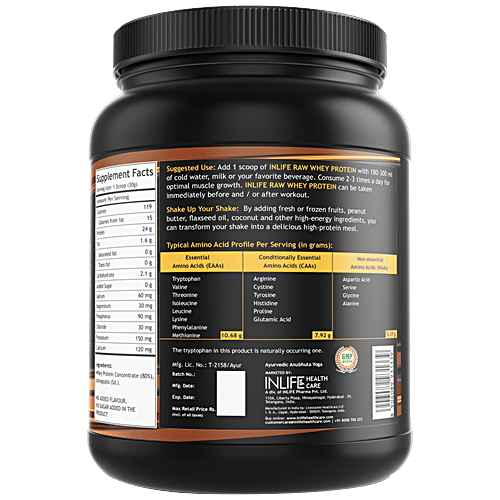 INLIFE Raw Whey Protein Powder - Unflavoured, Concentrate Instantized, Enhances Muscle Growth, 500 g  