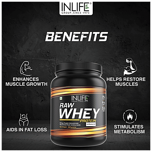 INLIFE Raw Whey Protein Powder - Unflavoured, Concentrate Instantized, Enhances Muscle Growth, 500 g  