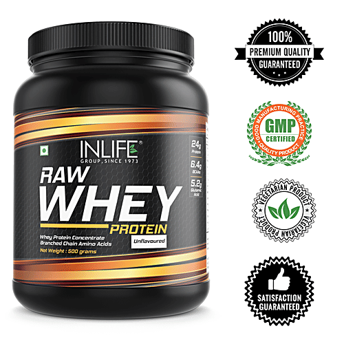 INLIFE Raw Whey Protein Powder - Unflavoured, Concentrate Instantized, Enhances Muscle Growth, 500 g  