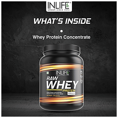 INLIFE Raw Whey Protein Powder - Unflavoured, Concentrate Instantized, Enhances Muscle Growth, 500 g  