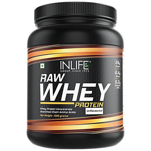 INLIFE Raw Whey Protein Powder - Unflavoured, Concentrate Instantized, Enhances Muscle Growth, 500 g  