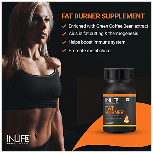 INLIFE Fat Burner Capsules - L-Carnitine, Green Tea, Green Coffee Bean, For Weight Loss, 60 pcs