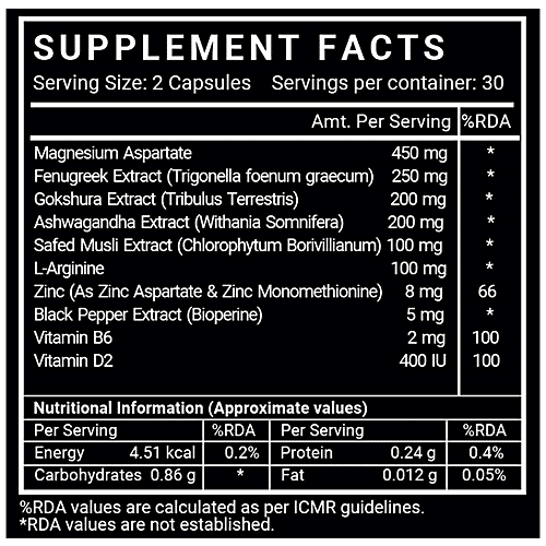 INLIFE Testroid Capsules - Testosterone, Enhances Exercise Performance & Focus, 60 pcs  