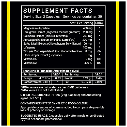 INLIFE Testroid Capsules - Testosterone, Enhances Exercise Performance & Focus, 60 pcs  