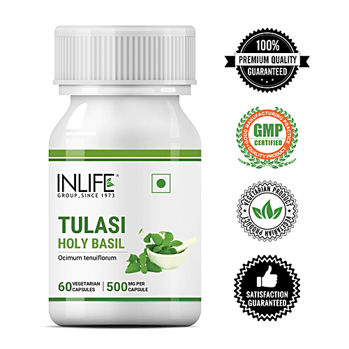 INLIFE Tulsi/Holy Basil 500 Mg Capsules - Natural Immunity Booster & Respiratory Wellness, 60 pcs  