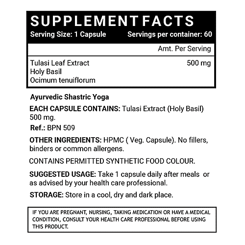 INLIFE Tulsi/Holy Basil 500 Mg Capsules - Natural Immunity Booster & Respiratory Wellness, 60 pcs  