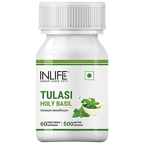 INLIFE Tulsi/Holy Basil 500 Mg Capsules - Natural Immunity Booster & Respiratory Wellness, 60 pcs  