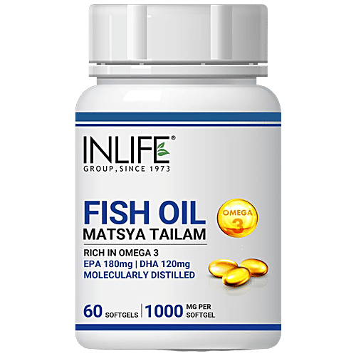 Buy INLIFE Fish Oil Omega 3 1000 Mg Capsules 180 Mg EPA, 120 Mg DHA