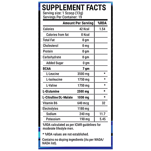 INLIFE BCAA Supplement - Pineapple, 7g Amino Acids Instantized, Pre, Post & Intra Drink For Workout, 250 g  