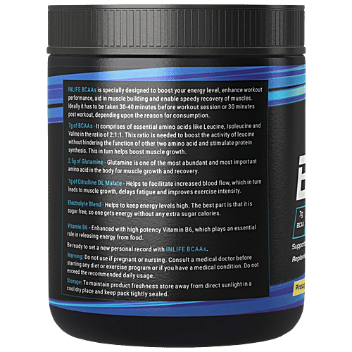 INLIFE BCAA Supplement - Pineapple, 7g Amino Acids Instantized, Pre, Post & Intra Drink For Workout, 250 g  