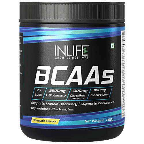 INLIFE BCAA Supplement - Pineapple, 7g Amino Acids Instantized, Pre, Post & Intra Drink For Workout, 250 g  