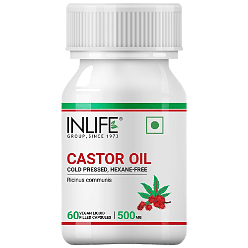 Buy INLIFE Castor Oil 500 Mg Capsules For Hair & Skin, Natural Laxative, Quick Release Online