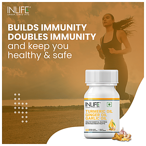 INLIFE Turmeric Oil Ginger Oil Garlic Oil Capsules - Immunity Boosters, Heart Health, 60 pcs  