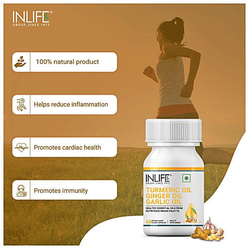 INLIFE Turmeric Oil Ginger Oil Garlic Oil Capsules - Immunity Boosters, Heart Health, 60 pcs  