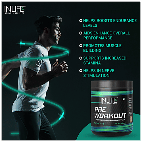 INLIFE Pre-Workout Supplement Powder - 200mg Caffeine, Orange, Pre Workout Formula, Men & Women, 200 g  