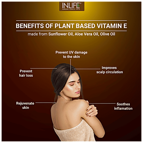 INLIFE Plant Based Natural Vitamin E Oil Capsules - For Skin Health & Immunity Booster, 30 pcs  