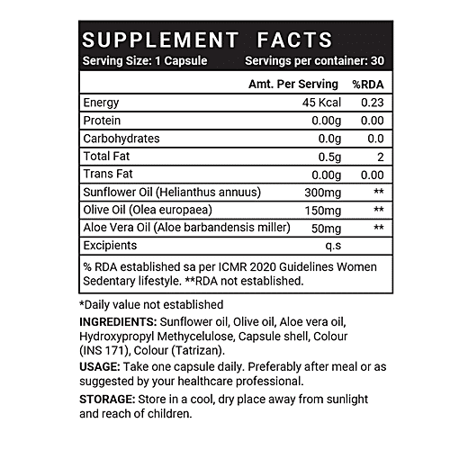 INLIFE Plant Based Natural Vitamin E Oil Capsules - For Skin Health & Immunity Booster, 30 pcs  