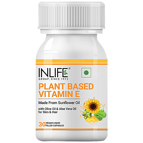 INLIFE Plant Based Natural Vitamin E Oil Capsules - For Skin Health & Immunity Booster, 30 pcs  