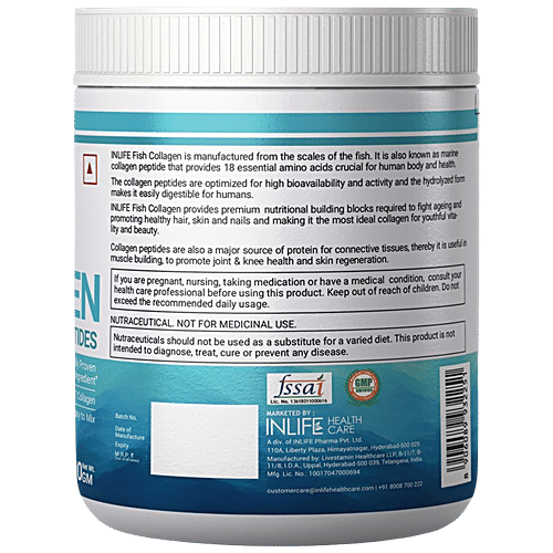 INLIFE Hydrolyzed Fish Collagen Peptides Powder - With 90% Protein, Skin Health, Bone Health, 200 g  