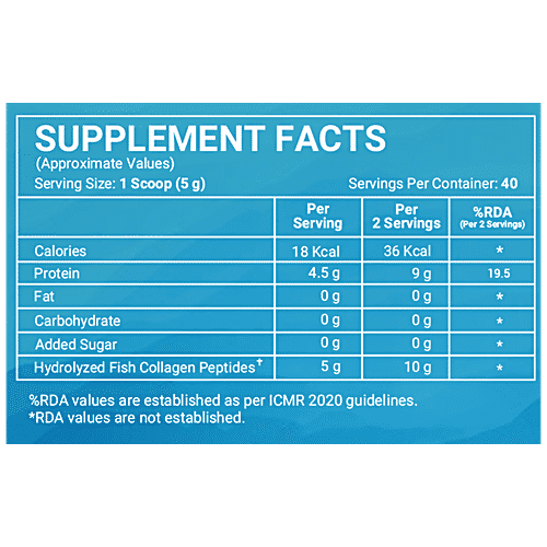 INLIFE Hydrolyzed Fish Collagen Peptides Powder - With 90% Protein, Skin Health, Bone Health, 200 g  