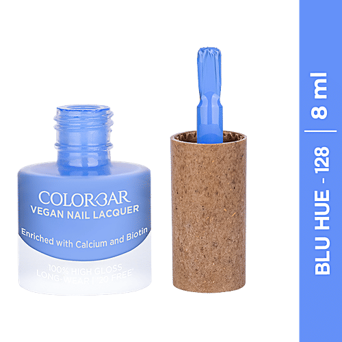 ColorBar Vegan Nail Lacquer - With Calcium & Biotin, High Gloss, 100% Coverage, 8 ml Blu Hue - 128