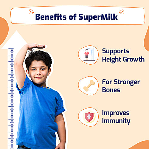 Gritzo SuperMilk Height+ For 7-12 Yrs Boys - Personalized Protein & Nutrition Drink Mix, Double Chocolate, 400 g