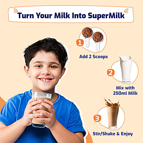 Gritzo SuperMilk Height+ For 7-12 Yrs Boys - Personalized Protein & Nutrition Drink Mix, Double Chocolate, 400 g