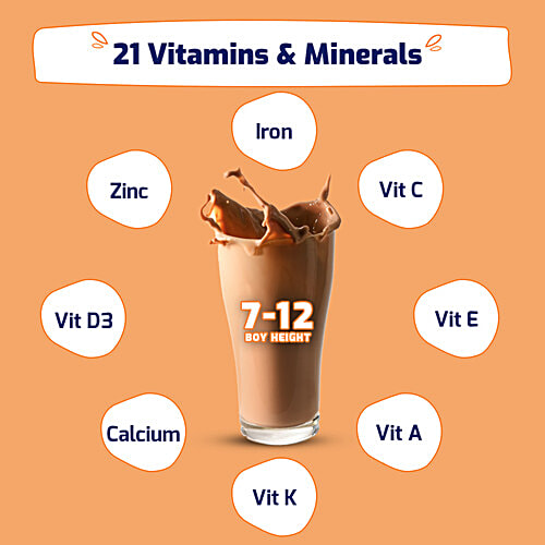 Gritzo SuperMilk Height+ For 7-12 Yrs Boys - Personalized Protein & Nutrition Drink Mix, Double Chocolate, 400 g