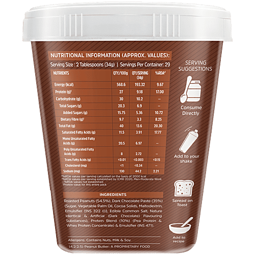 MuscleBlaze MB FIT Protein Peanut Butter Creamy Dark Chocolate Spread, Fit Pack, 750 g  High In Fibre