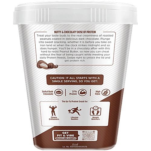MuscleBlaze MB FIT Protein Peanut Butter Creamy Dark Chocolate Spread, Fit Pack, 750 g  High In Fibre
