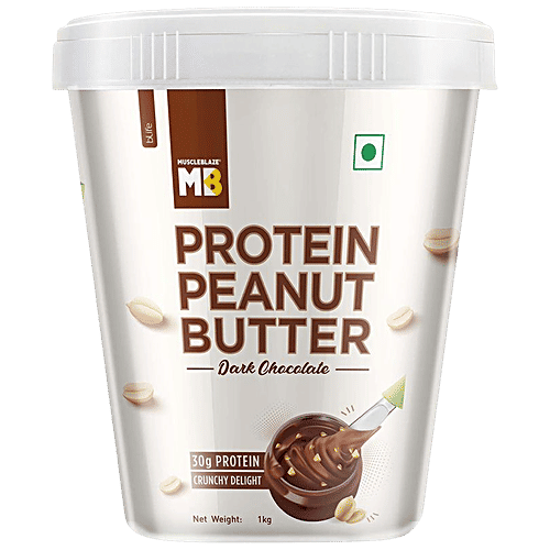 Buy MuscleBlaze Protein Peanut Butter Source Of Fibre, Crunchy, Dark