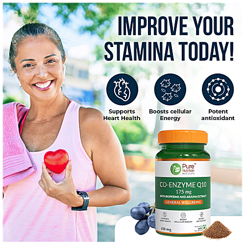 Pure Nutrition  Co-Enzyme Q10 Capsules - Supports Heart Health, Boosts Cellular Energy, 60 pcs  