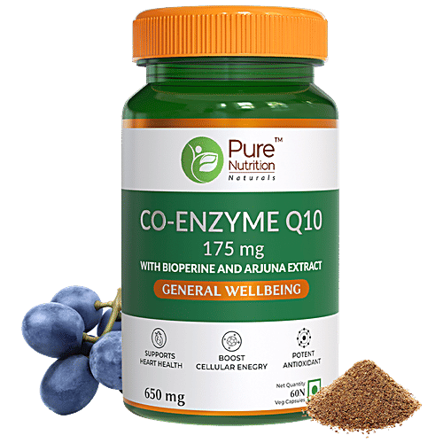 Pure Nutrition  Co-Enzyme Q10 Capsules - Supports Heart Health, Boosts Cellular Energy, 60 pcs  