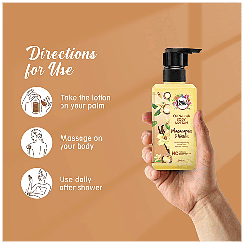 Buds & Berries Oil Nourish Body Lotion - Macadamia & Vanilla, Provides Intense Hydration, No Parabens, 240 ml  