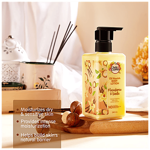 Buds & Berries Oil Nourish Body Lotion - Macadamia & Vanilla, Provides Intense Hydration, No Parabens, 240 ml  