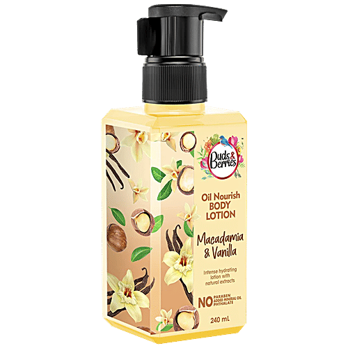 Buds & Berries Oil Nourish Body Lotion - Macadamia & Vanilla, Provides Intense Hydration, No Parabens, 240 ml  