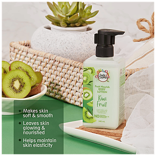 Buds & Berries Fruit Nourish Body Lotion - Kiwi, Non-Greasy, Light Hydration, No Parabens, 240 ml  