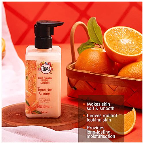Buds & Berries Fruit Nourish Body Lotion - Tangerine Orange, Non-Greasy, Light Hydration, No Parabens, 240 ml  