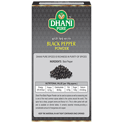 Dhani Pure Black Pepper Powder - Natural, No Artificial Colours & Preservatives, 100 g Box 