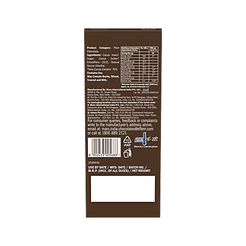 Galaxy Fusions Dark Chocolate Bar With 70% Cocoa, 110 g Luxuriously Smooth & Deliciously Intense Dark Chocolate