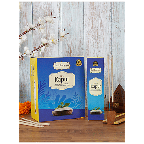 Hari Darshan Pure Kapur Natural Incense Sticks/Agarbatti - Carbon Free, Extra Thick, 60 g