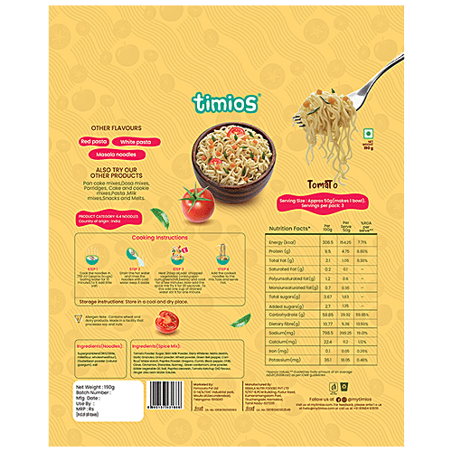Timios Millet Noodles - Tomato Flavour, Non-Fried No-Maida, 190 g